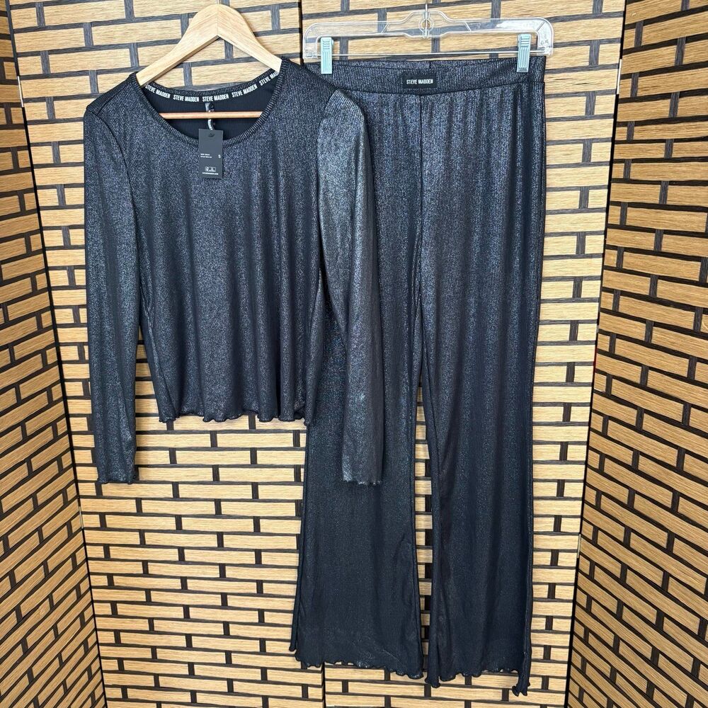 Steve Madden Black Shimmer Pajama Set Size Small
